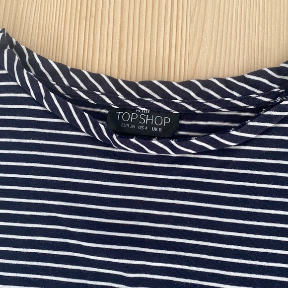 Topshop 3/4 lengths sleeve navy striped shirt - Picture 3 of 4